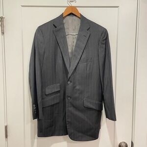 Tom James Executive Collection Mens Gray Pinstripe Suit Jacket Blazer Size 42R